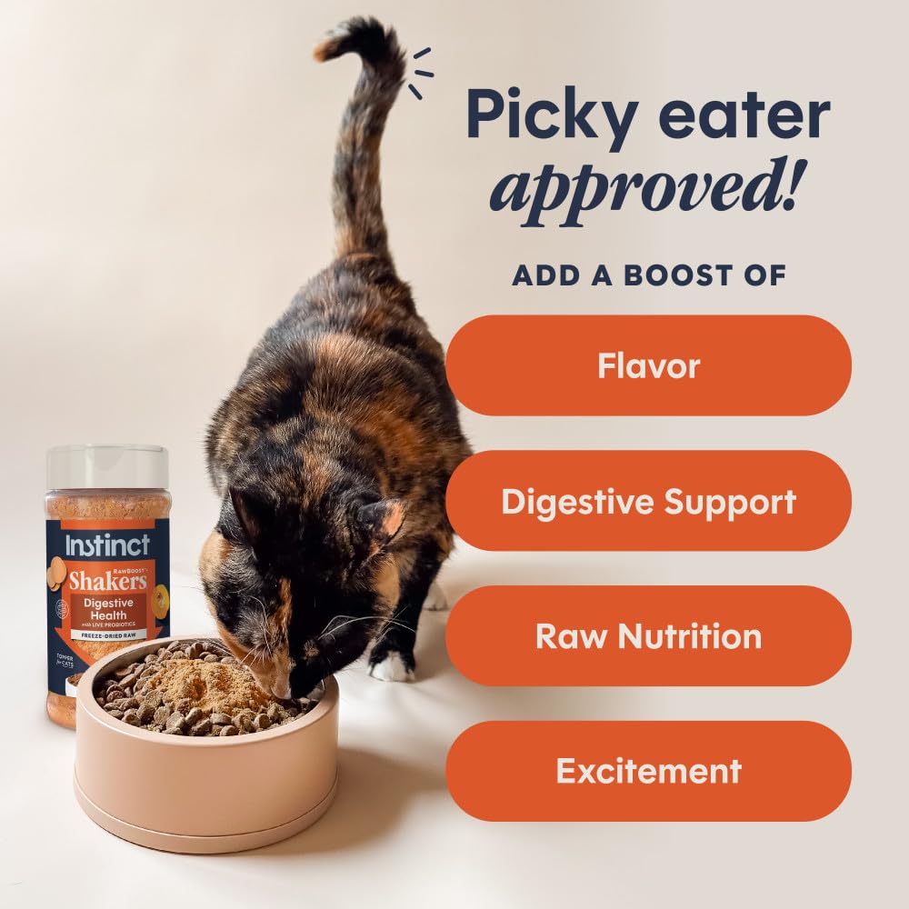Instinct Raw Boost Shakers over kibble topping enhances meal flavor and nutrition