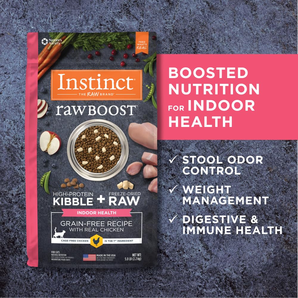 Instinct Raw Boost stool odor control closeup suggests indoor-friendly digestion.