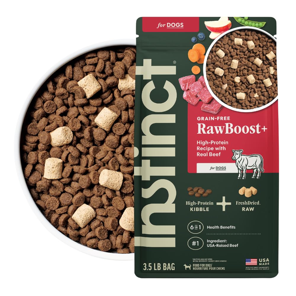 Instinct RawBoost beef kibble balance for a complete grain-free meal