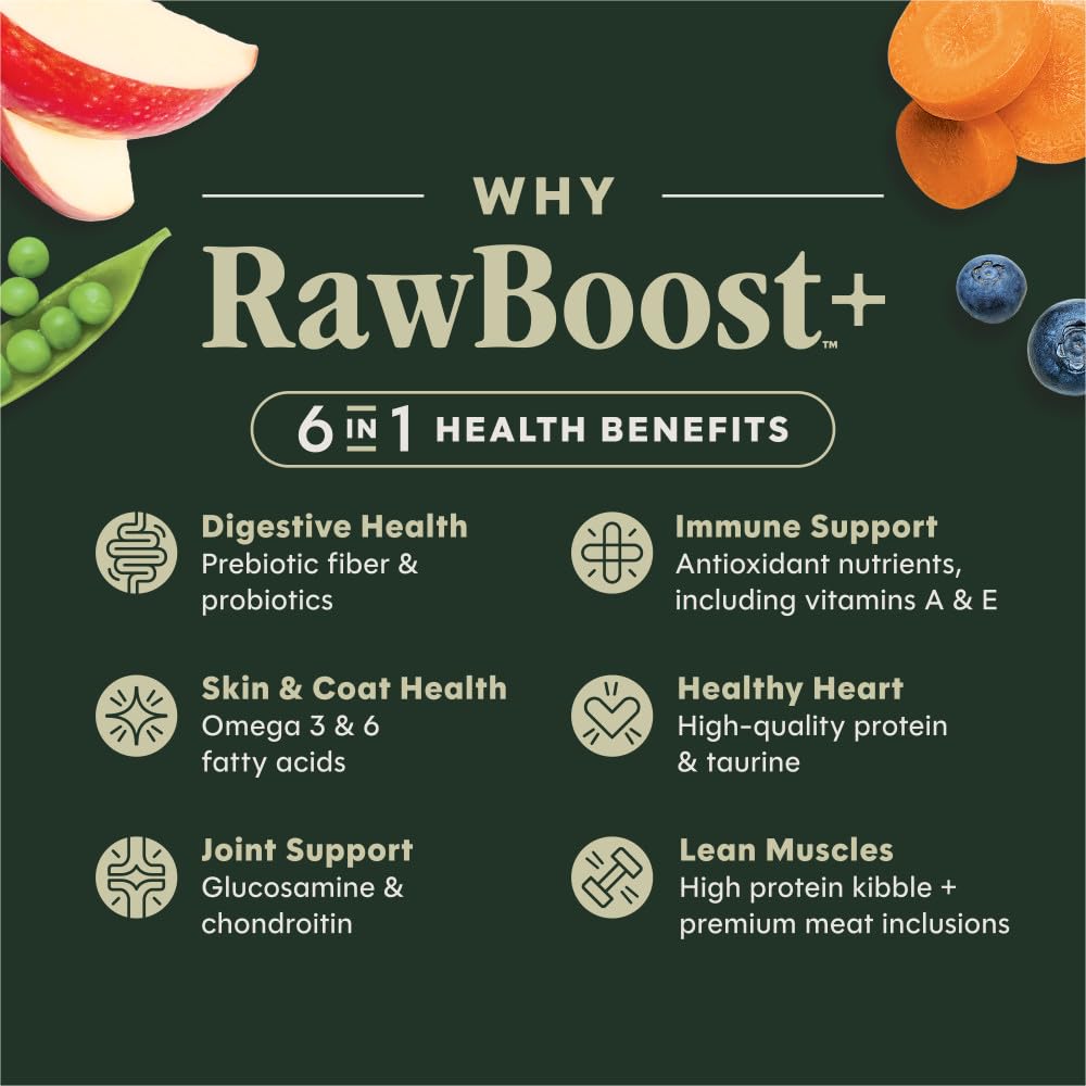 Instinct RawBoost FreshDried Raw pieces deliver crunchy texture.