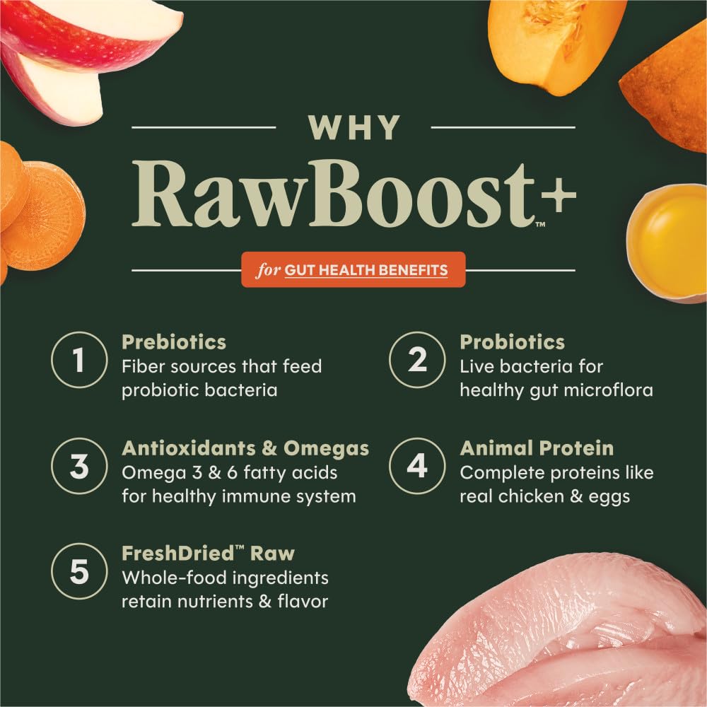Instinct RawBoost kibble-texture closeup showing crunchy bites and real chicken for protein-packed meals.