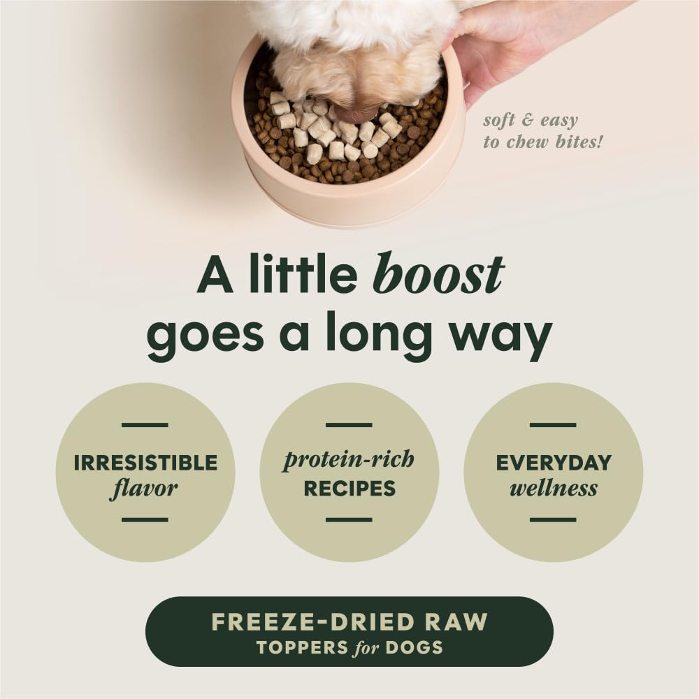 Instinct RawBoost Mixers provide 5 g protein per serving for active dogs.