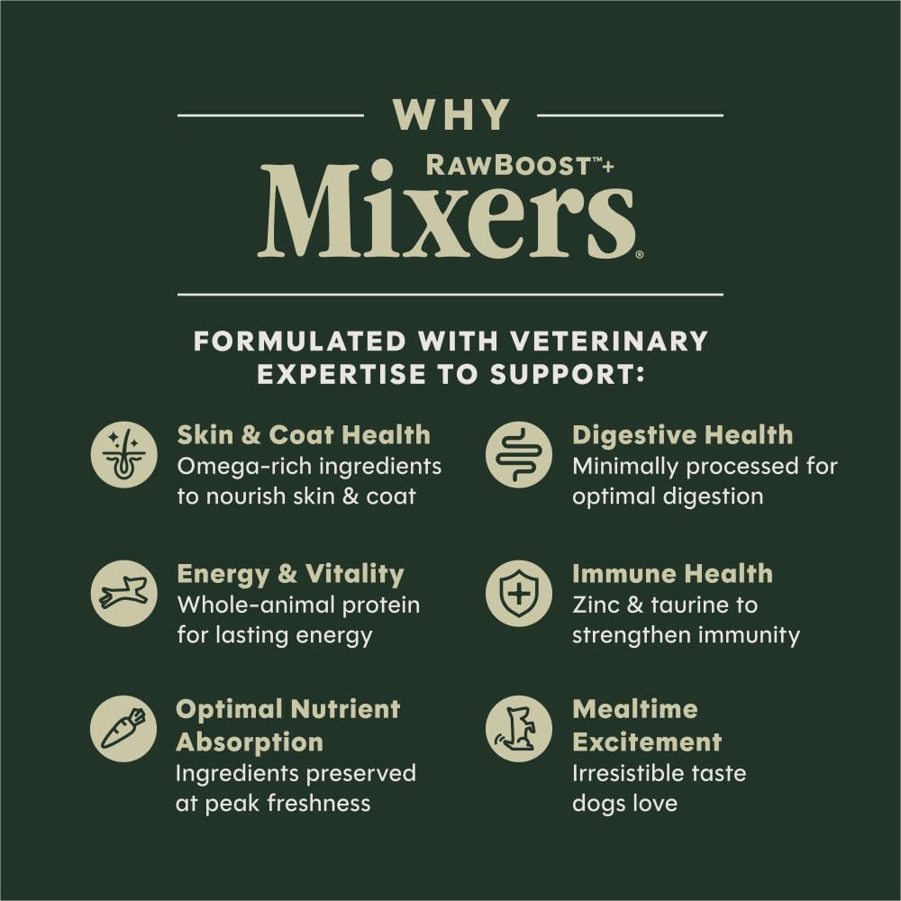 Instinct RawBoost Mixers apple cider vinegar detail suggests digestive balance and flavor appeal.