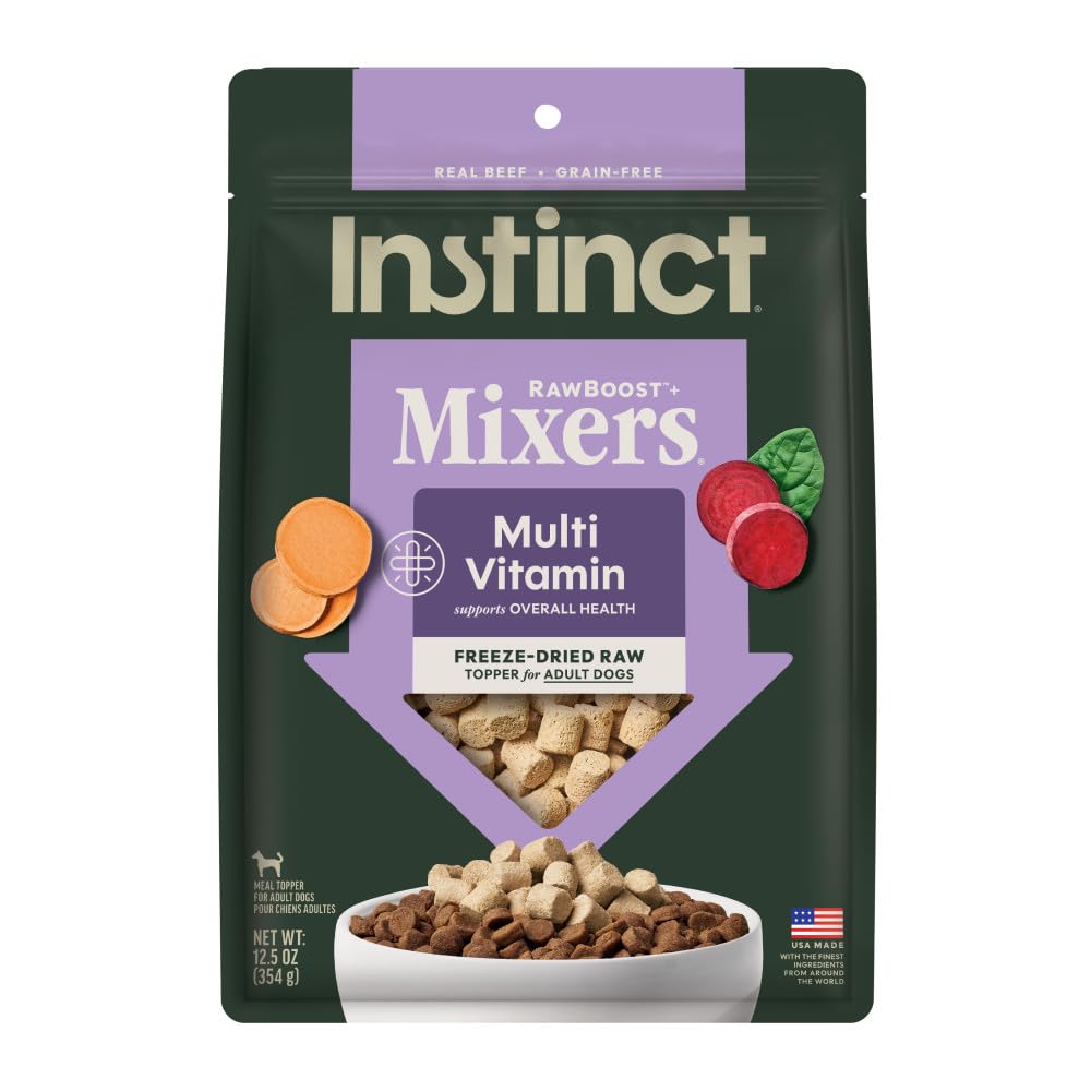 Instinct RawBoost Mixers grain-free beef bag front, convenient meal topper.