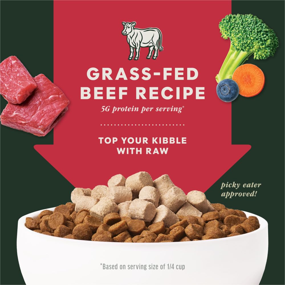 Ingredients panel shows real meat and non-GMO fruits and vegetables