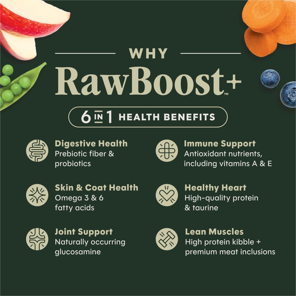 Instinct RawBoost nutrition panel highlights grain-free formula for sensitive tummies.