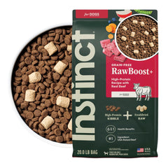 Instinct RawBoost real beef bites for high-protein dog nutrition.