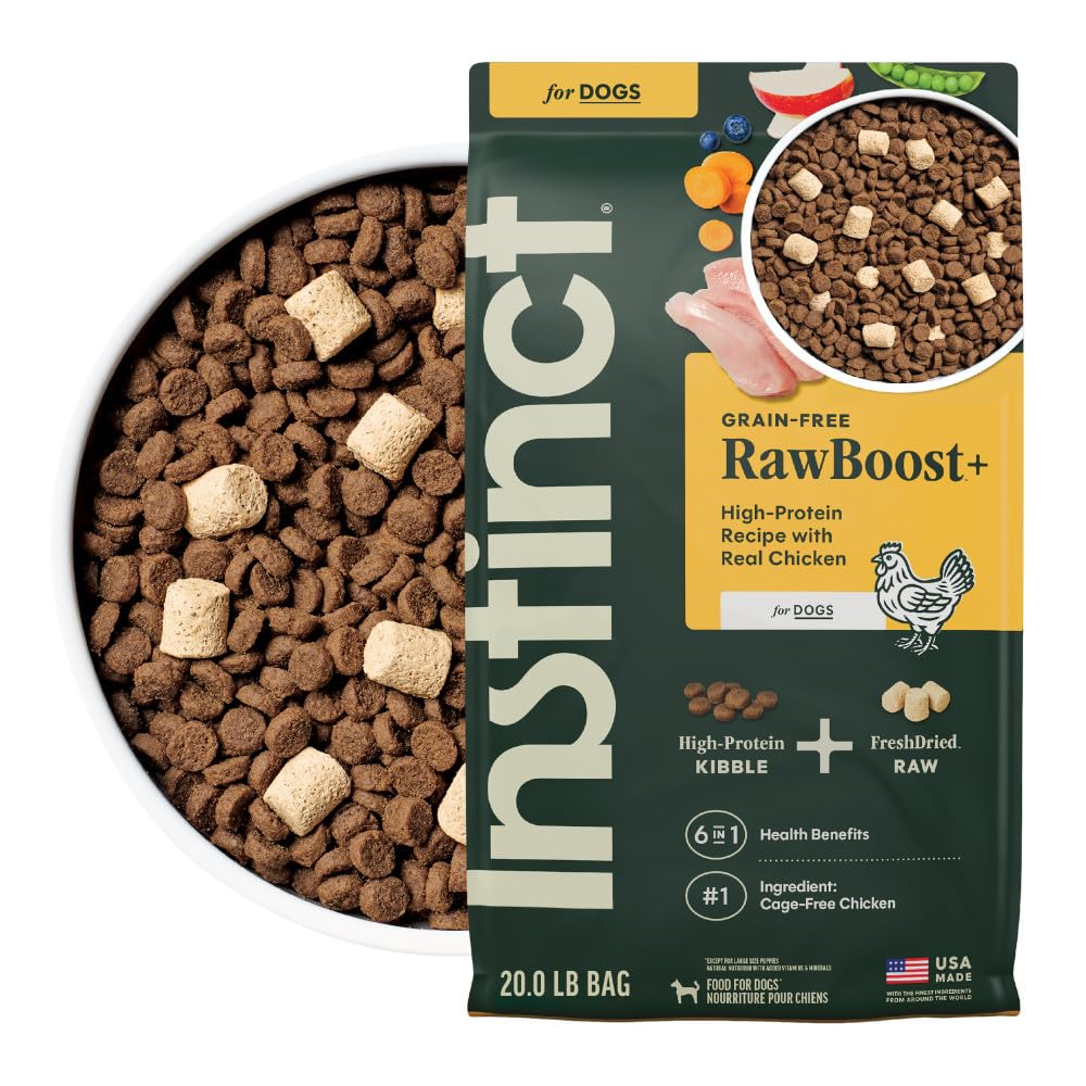 Instinct RawBoost real chicken bites showcase premium protein for lean muscles.