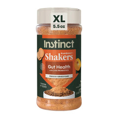 Instinct RawBoost Shakers bottle front view, chicken topper for gut health and flavor.