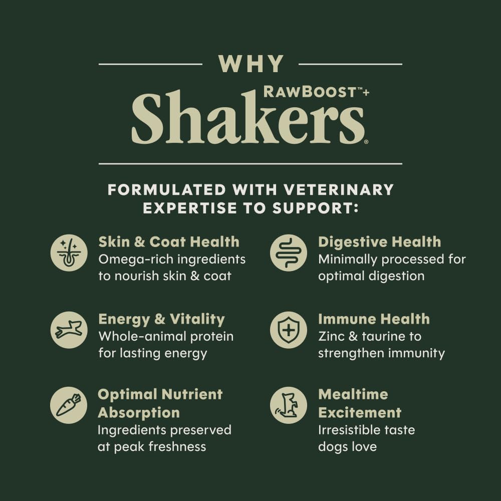 Instinct RawBoost Shakers shake-over kibble in bowl for quick serving.