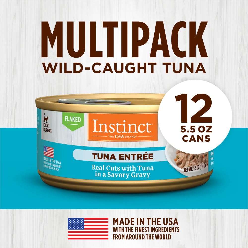 Instinct Tuna Flaked Entree, grain-free label, grain-free nutrition for sensitive digestion.
