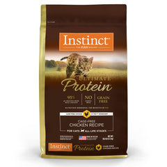 Instinct Ultimate Protein grain-free bag front showing premium chicken nutrition for cats.