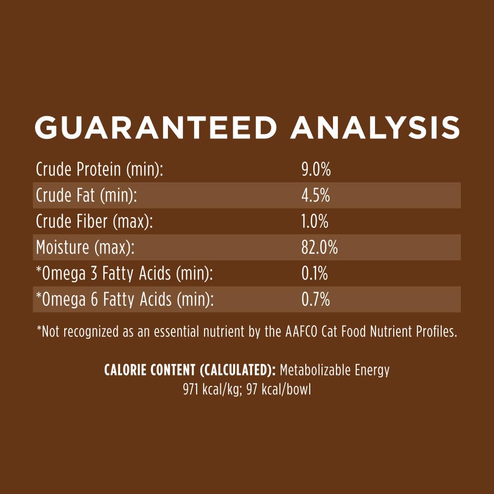 Instinct wet cat food provides minced texture in savory broth loved by cats.
