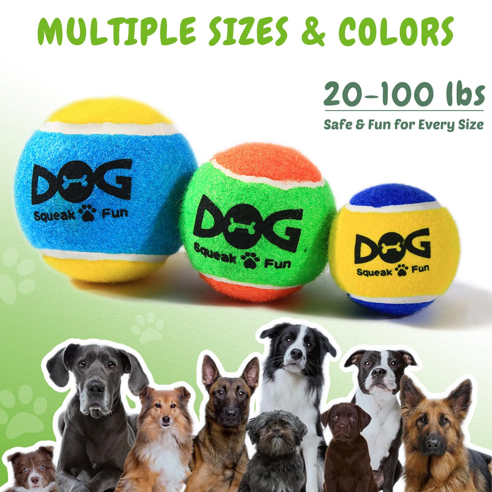 INSUM bright colors dog ball with squeaker, high visibility indoors or outdoors.