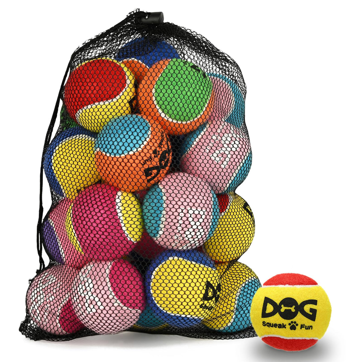 INSUM squeaky balls for dogs 24 pack, 2.5 inch diameter, easy to spot during play.
