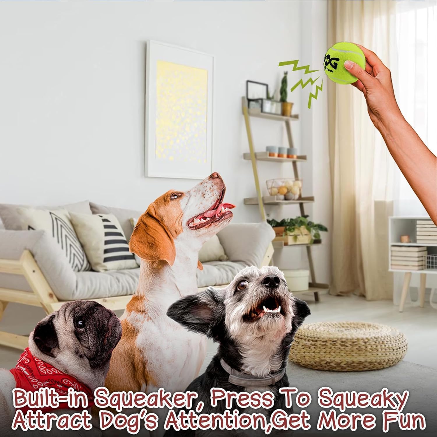 INSUM squeaky dog balls closeup squeaker enhances interactive play for dogs.