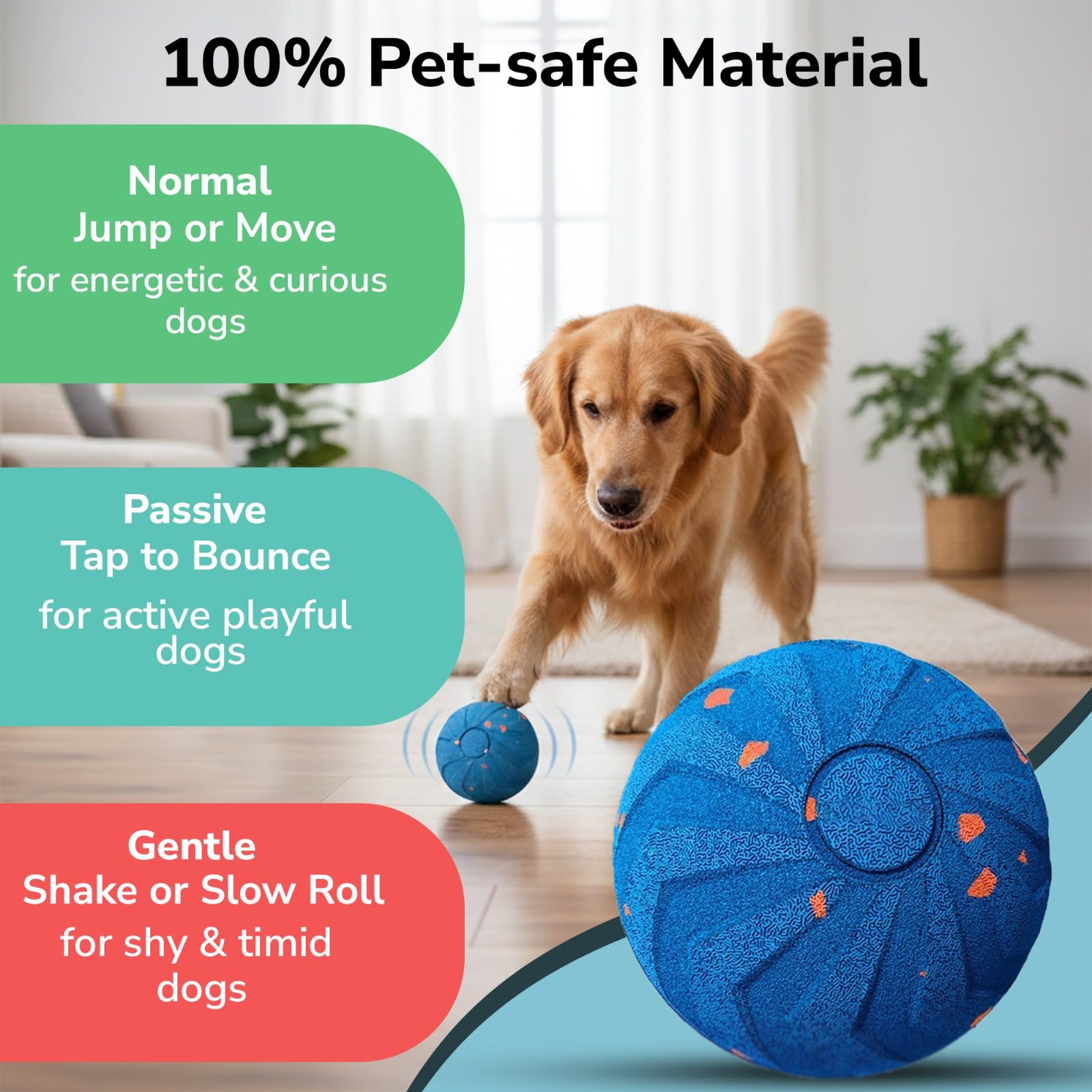 Interactive Dog Ball measures 8.2 cm diameter for easy grip.