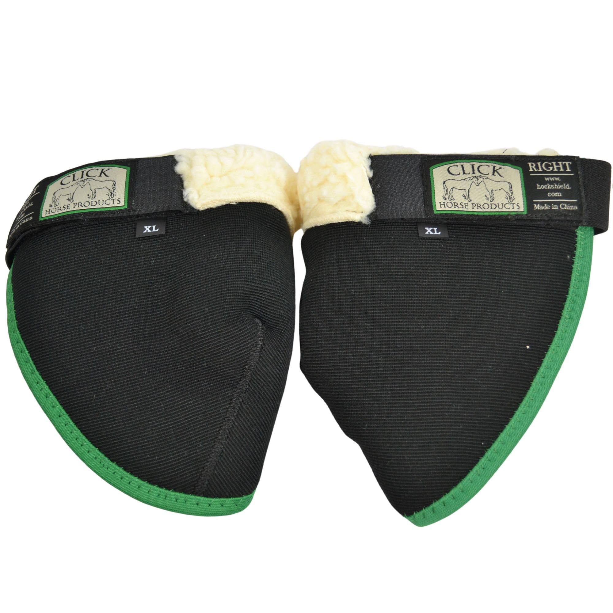 Intrepid Click Horse Hock Shield shown on a horse leg for real-world protection.