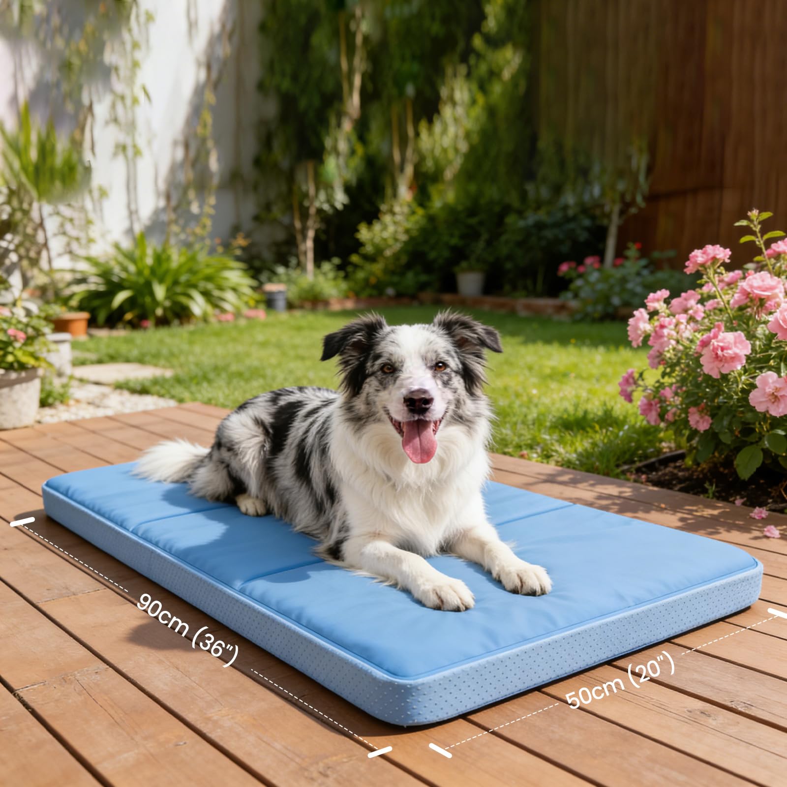 InVarme outdoor-ready cooling mat in yard.
