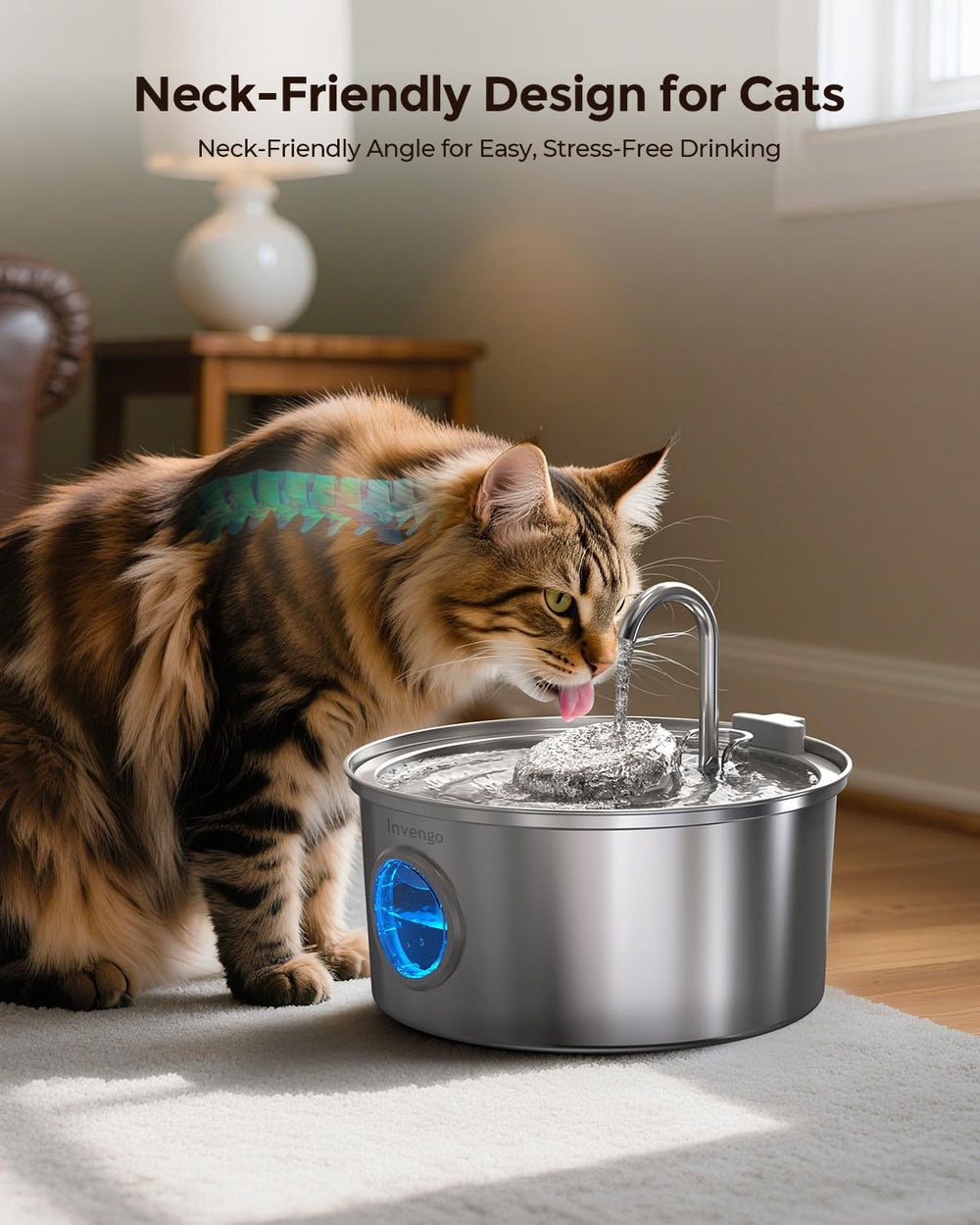 Invengo cat water fountain 3.2L is ideal for multi-pet homes requiring less refills.