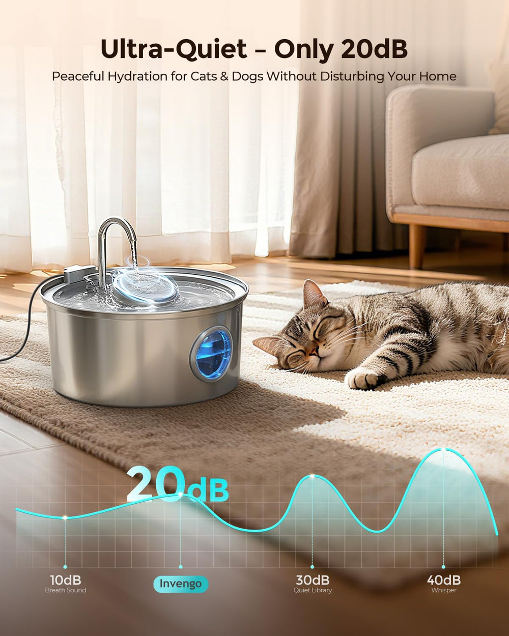 Invengo premium 304 stainless steel design offers hygienic, durable drinking surface.