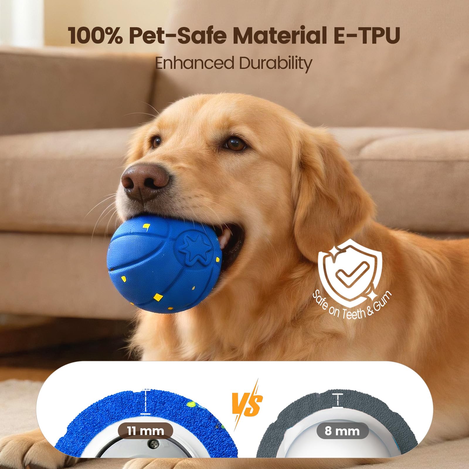 Invengo E-TPU material ball, blue, soft yet durable for safe chewing.