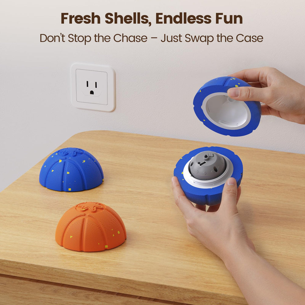 Invengo interactive dog ball in blue, promotes active bonding during family time.