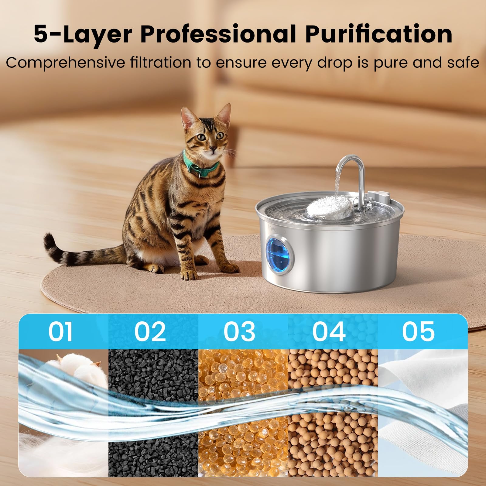 Invengo MeowFlow maifan-stone detail emphasizes mineral enrichment and water balance