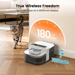 Invengo No-Filter Wireless Cat Water Fountain auto-refill panel shows low battery reminders