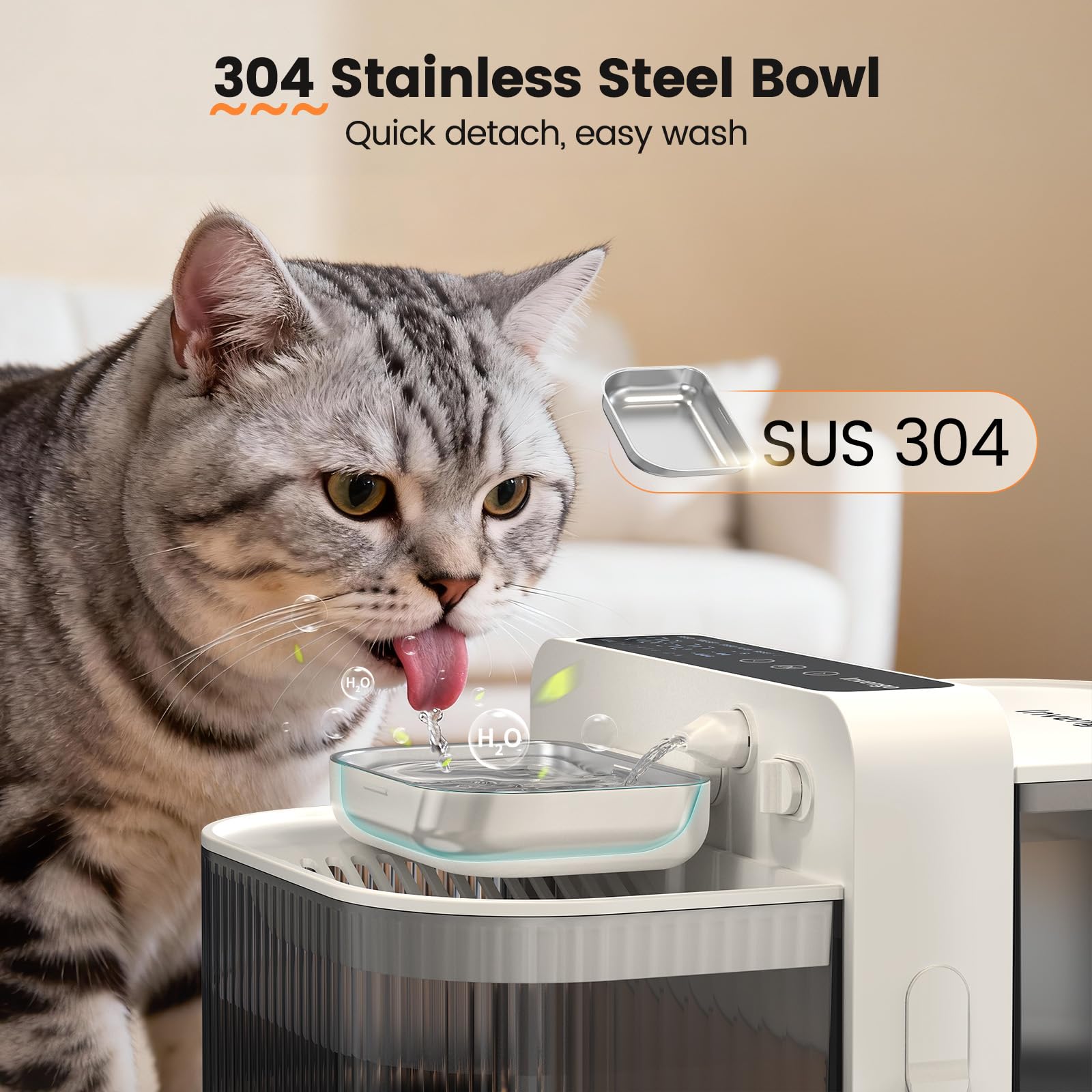 Invengo No-Filter Wireless Cat Water Fountain compact design fits small apartments