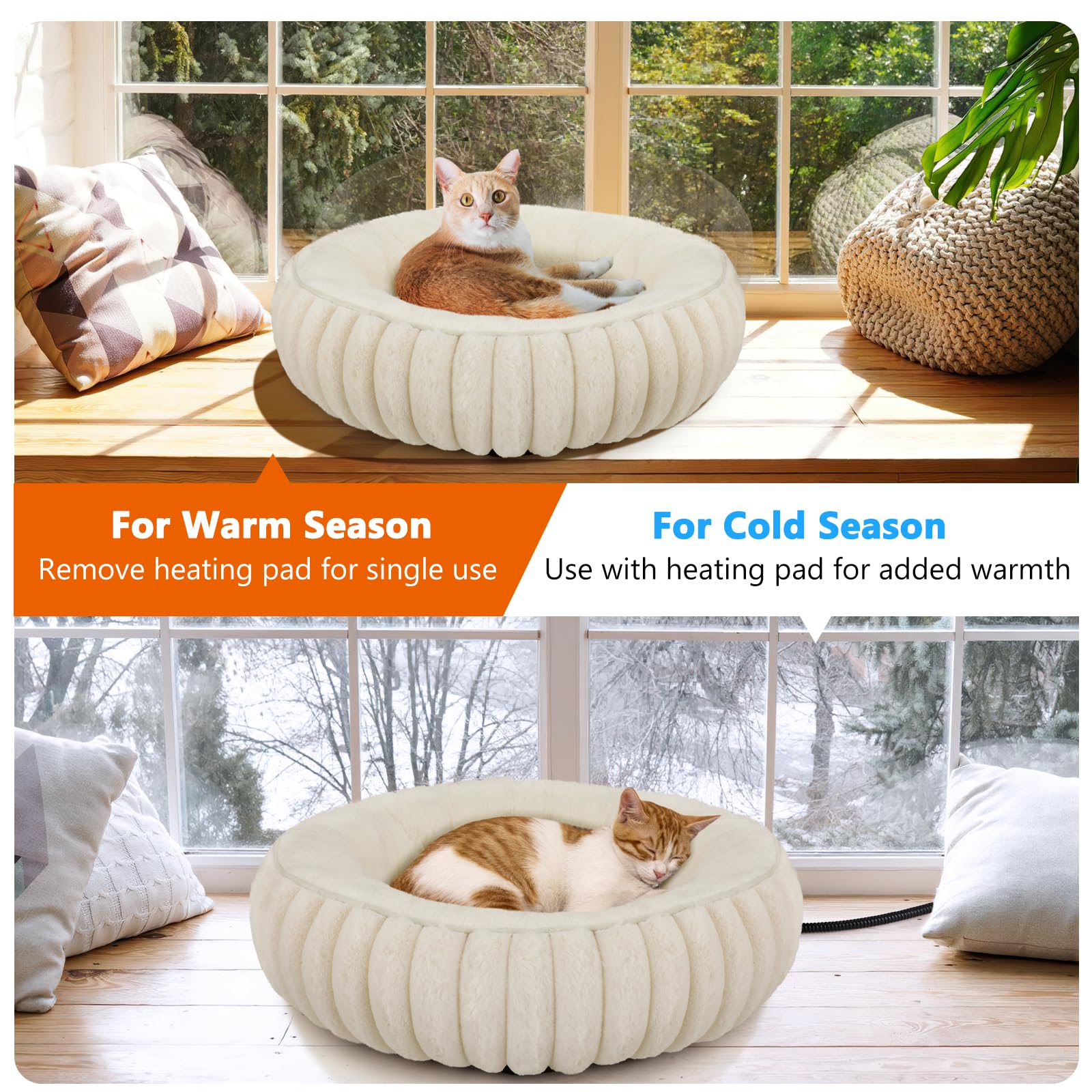 INVENHO all-season donut bed with removable heater for warmer months