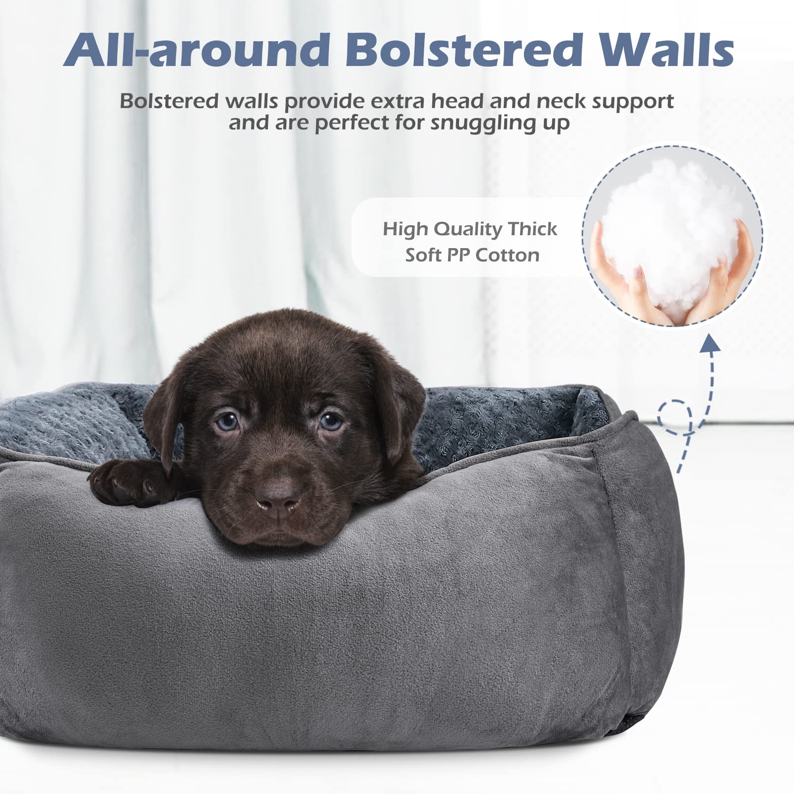 Invenho dog bed raised edge closeup shows supportive walls for neck and head.