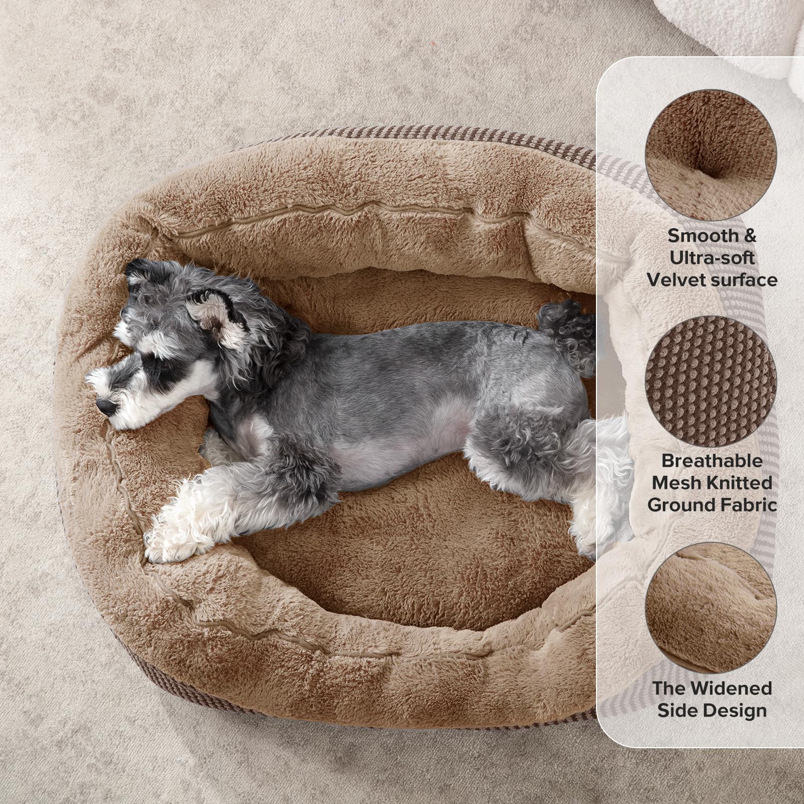 INVENHO dog bed shows rectangular side bolsters for head support.