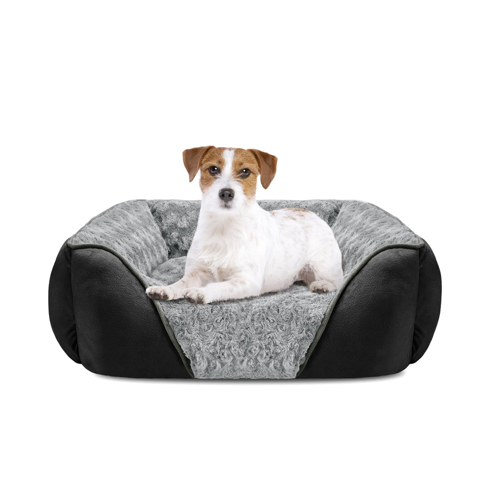 INVENHO dog bed with rose swirl faux fur for cozy warmth