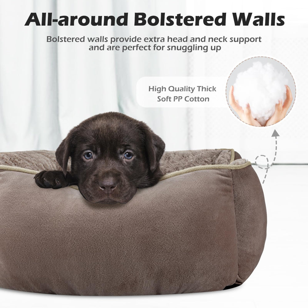 INVENHO bed with ultra-soft rose swirl faux fur keeps dog warm and cozy.