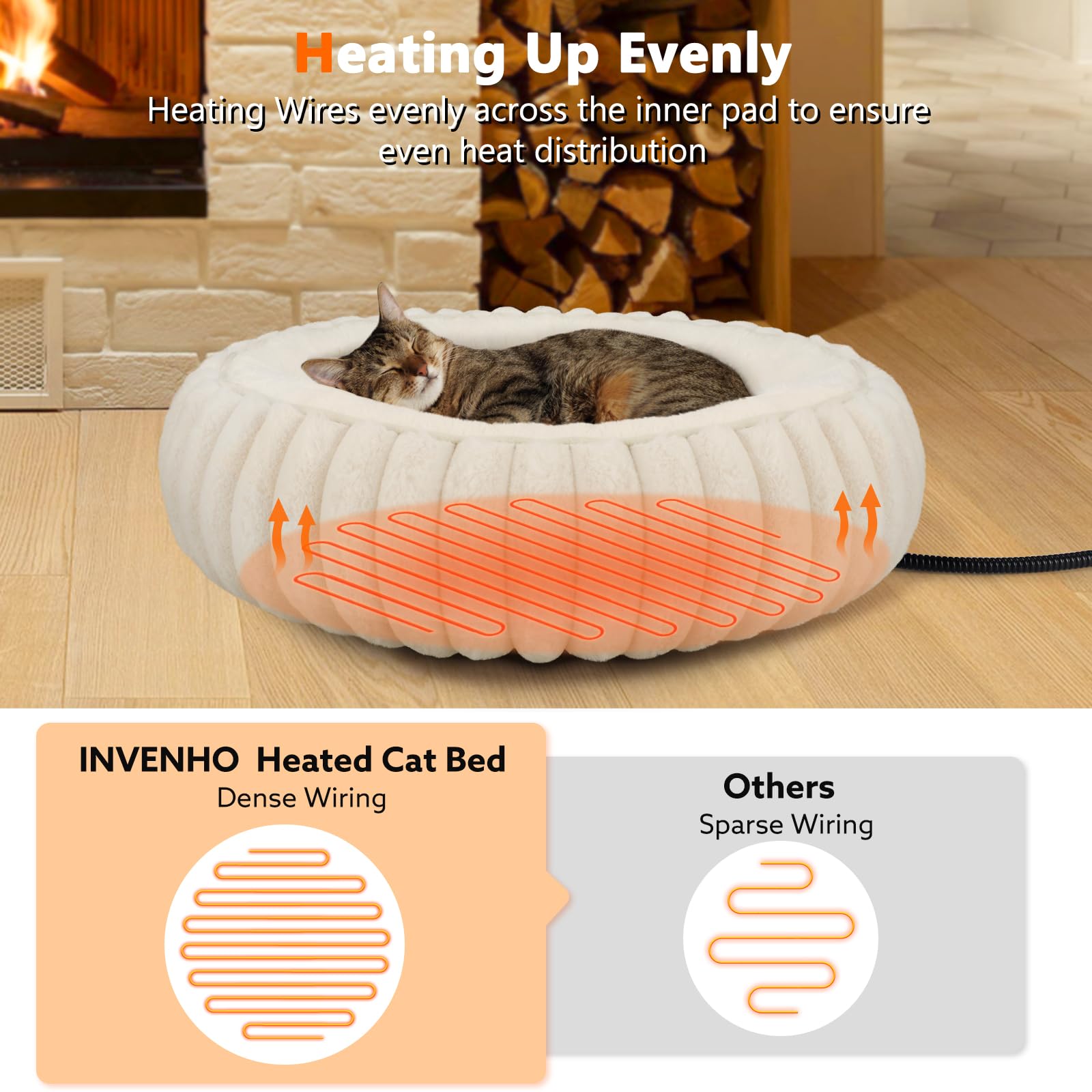 INVENHO heated cat bed 20inch donut side view, supports snuggling with raised rim