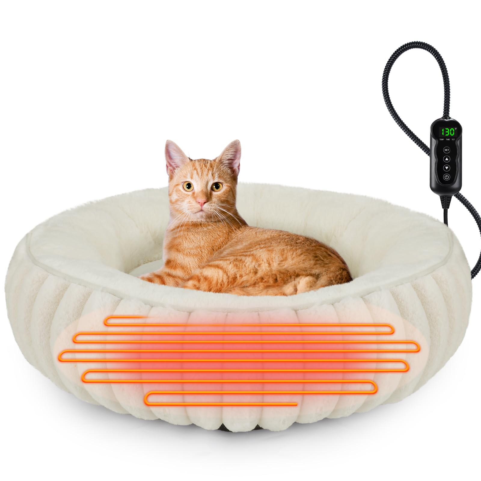 INVENHO heated cat bed 20inch donut top view, ideal for cozy lounging