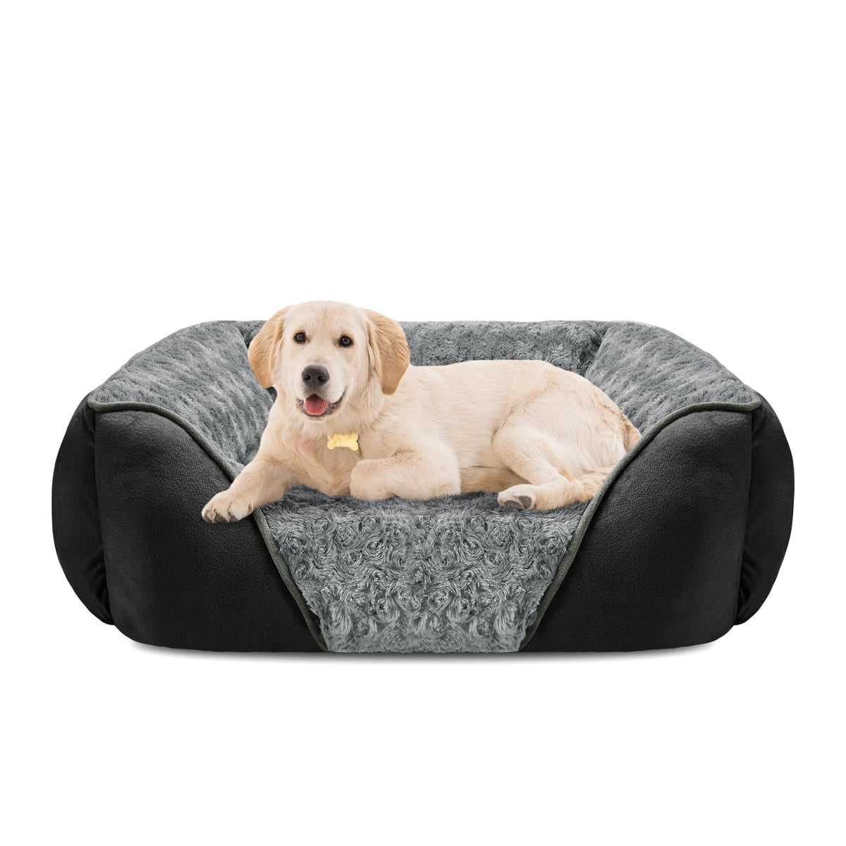 INVENHO large dog bed with edge-raised walls for secure cuddling and neck support.