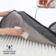 INVENHO bed with waterproof lining protecting foam from spills.