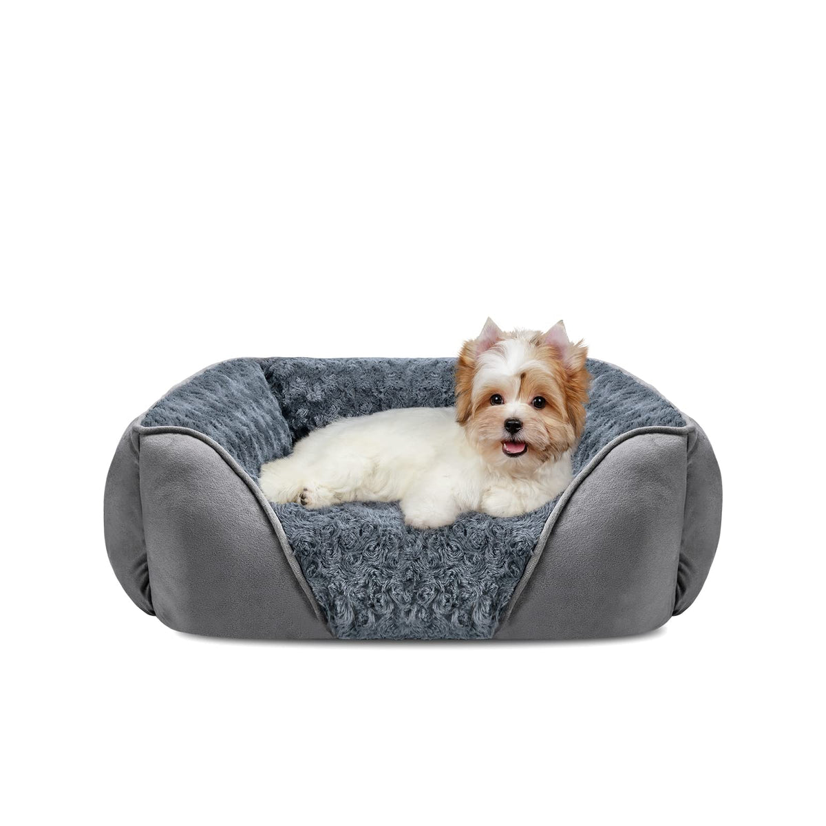 INVENHO Rectangle dog bed rose faux fur close-up showing cozy warmth