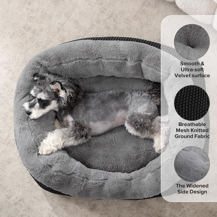 INVENHO small dog bed side view highlights raised bolsters for comfort.