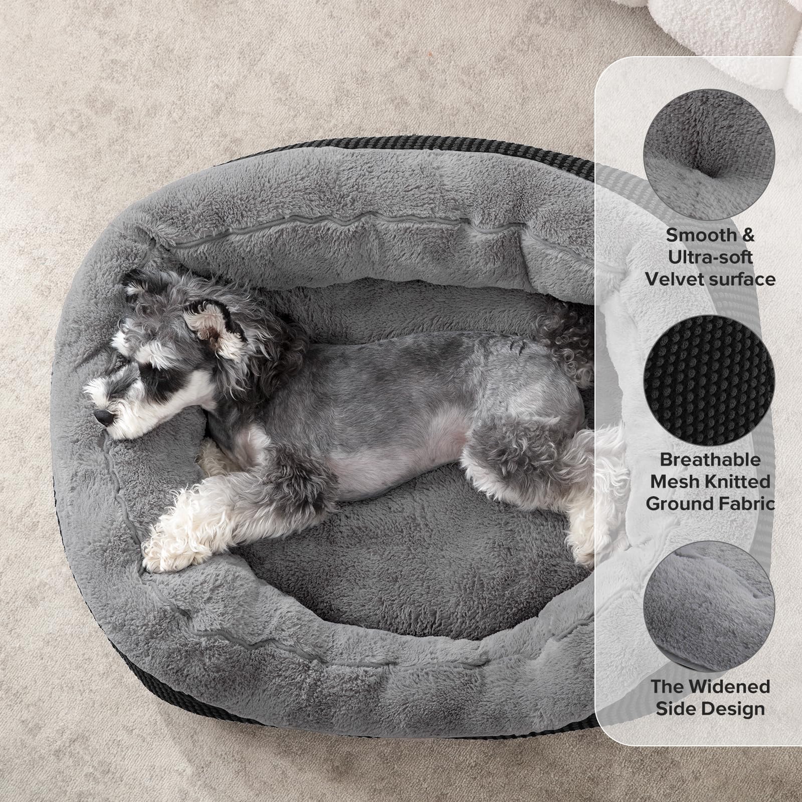 INVENHO small dog bed side view: raised bolsters for head support