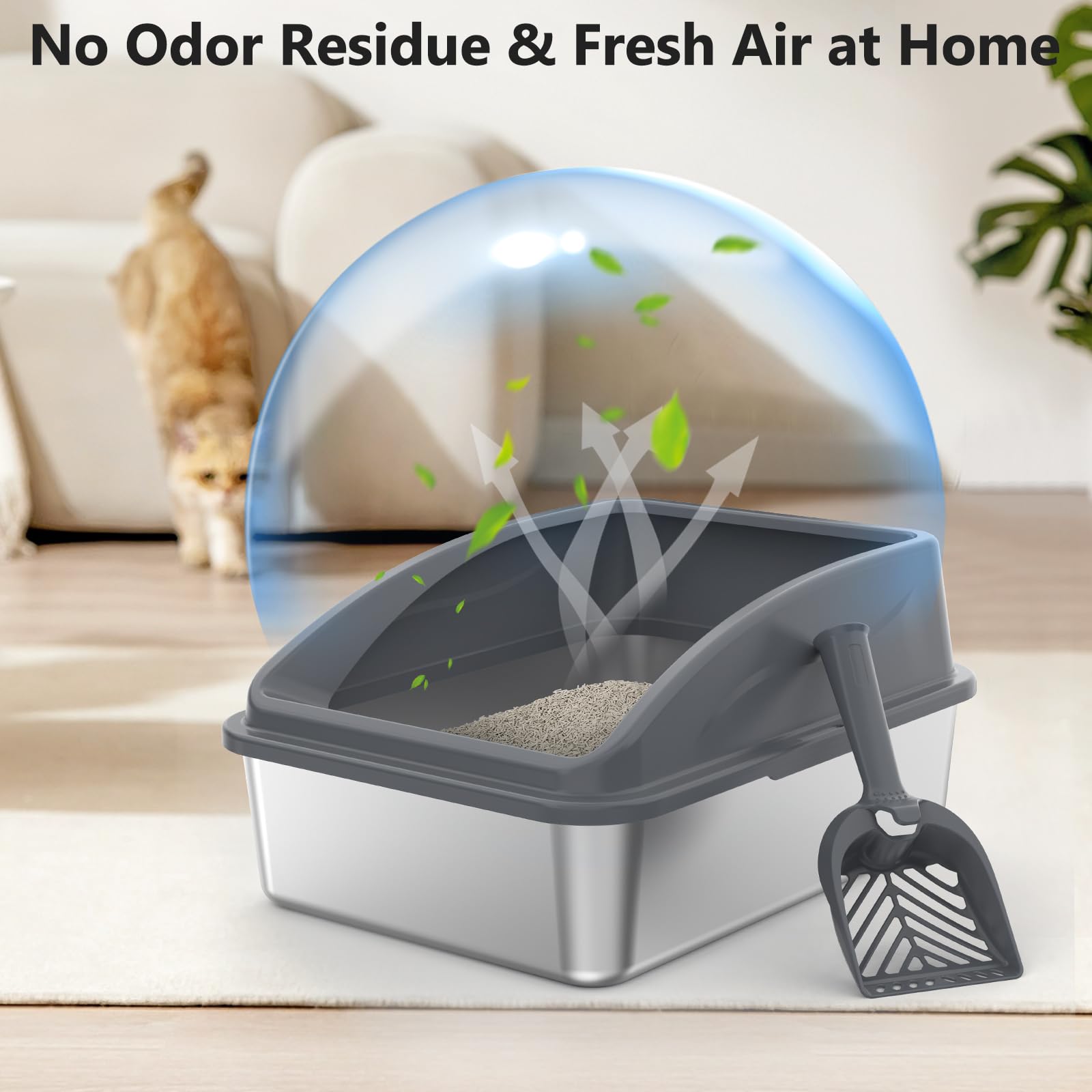 INVENHO litter box includes hanging scoop for convenient maintenance.