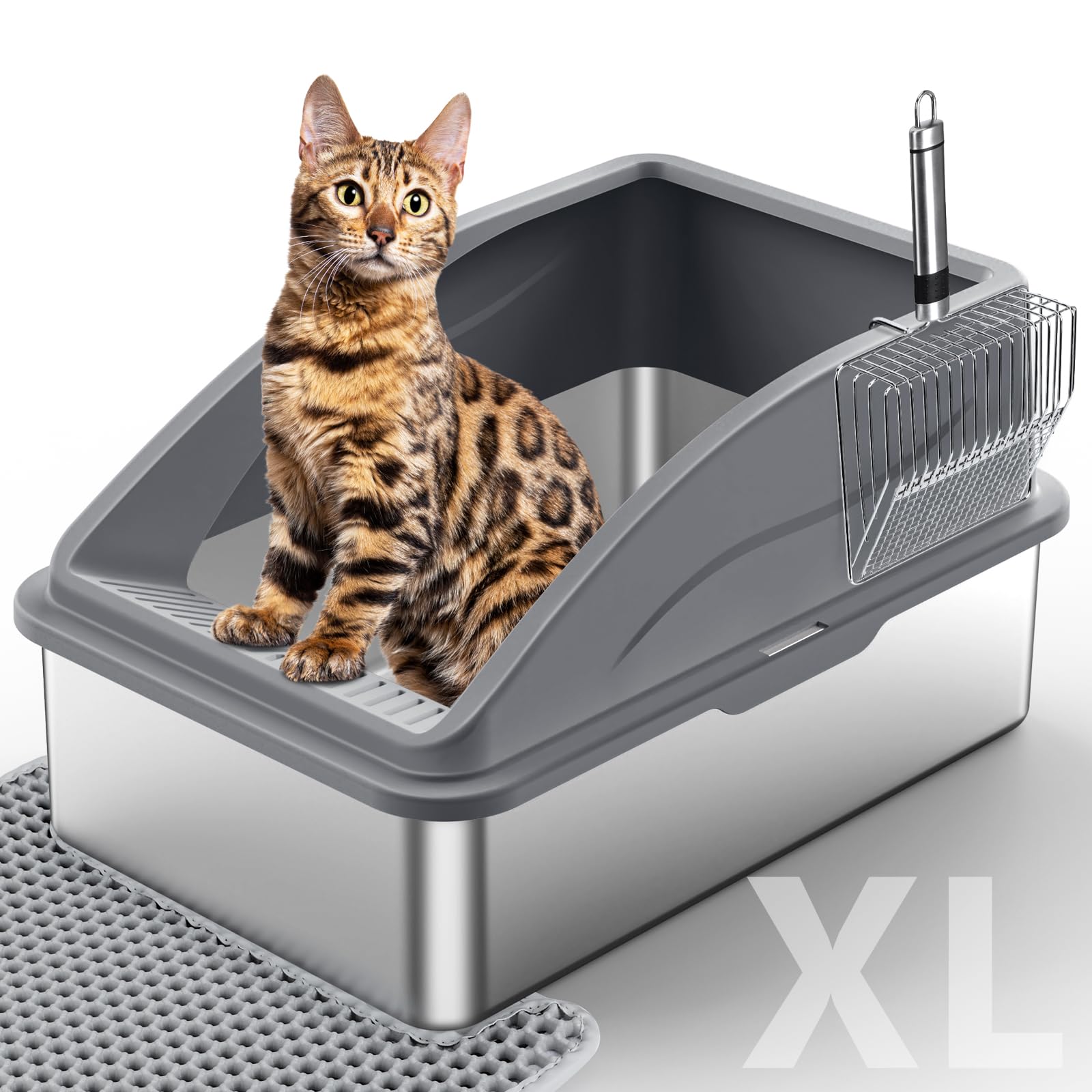 INVENHO stainless steel litter box lid providing privacy and splash protection.