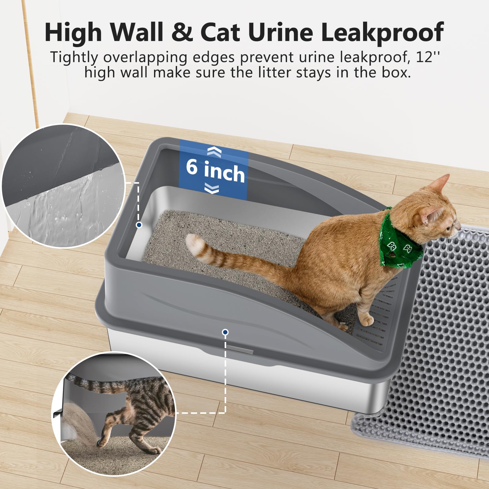 INVENHO stainless steel litter box interior is non-stick for easy cleaning.