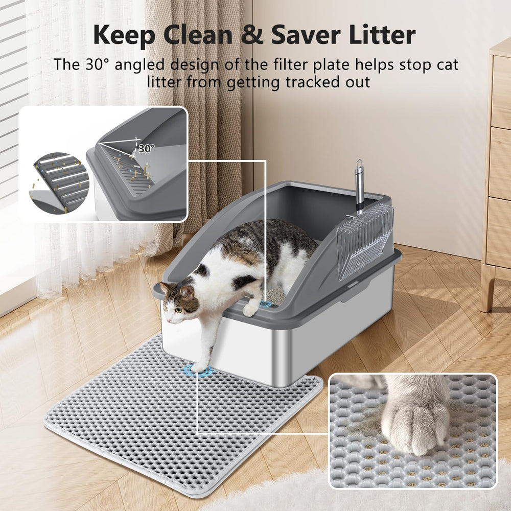 INVENHO steel litter box with lid designed to be leakproof for a cleaner space.