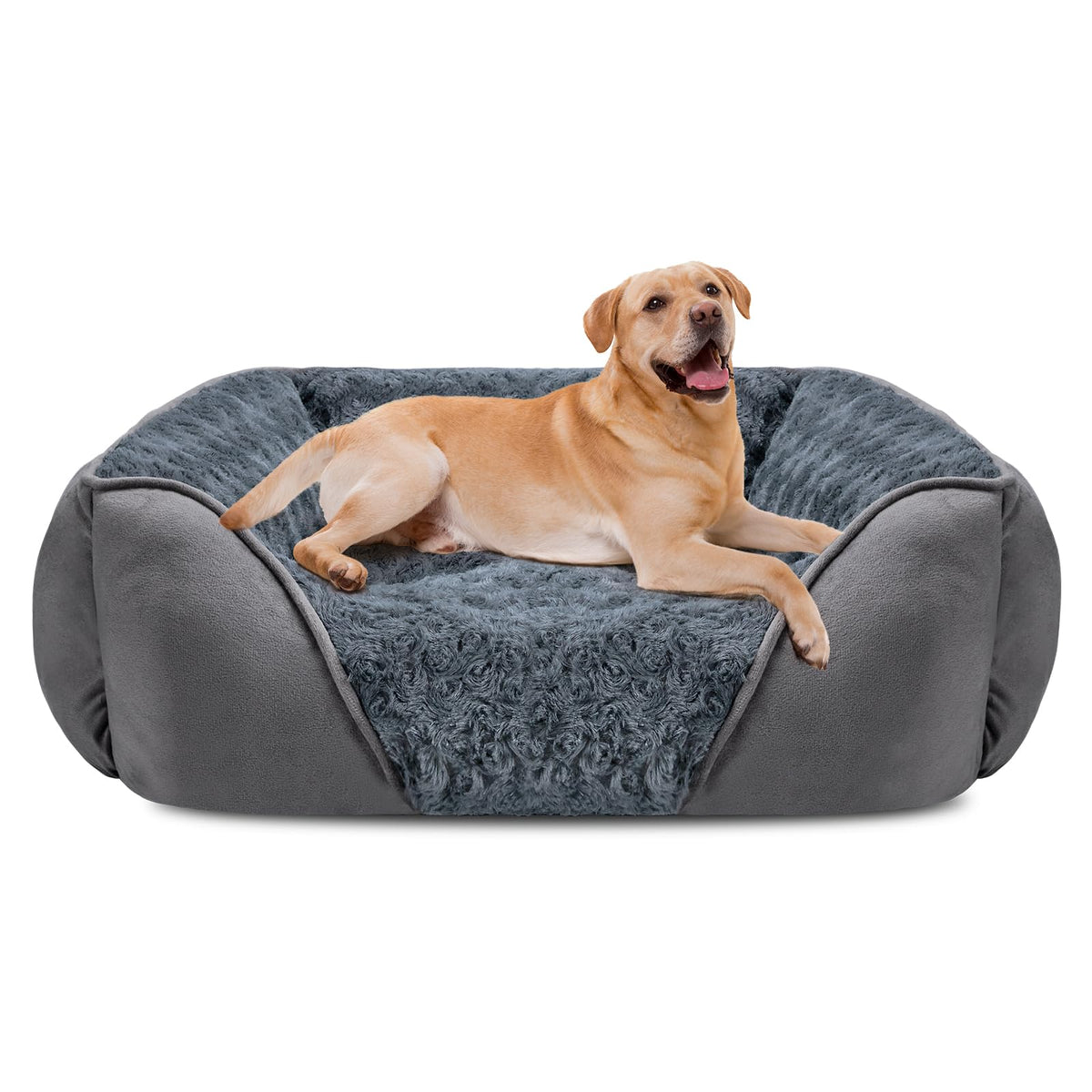 INVENHO XX-Large dog bed with rose swirl faux fur surface for warm, cozy naps