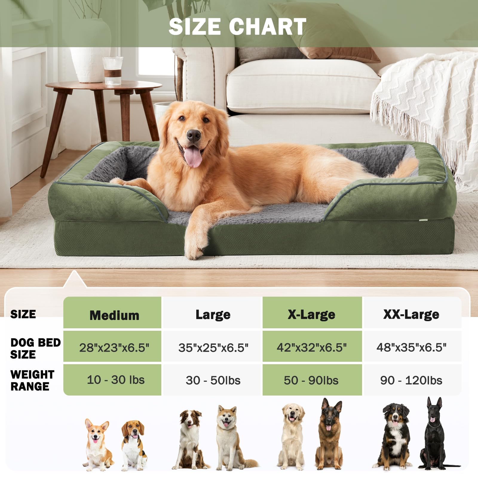 INVENHO XXL bed provides roomy space for dogs up to 120 pounds.