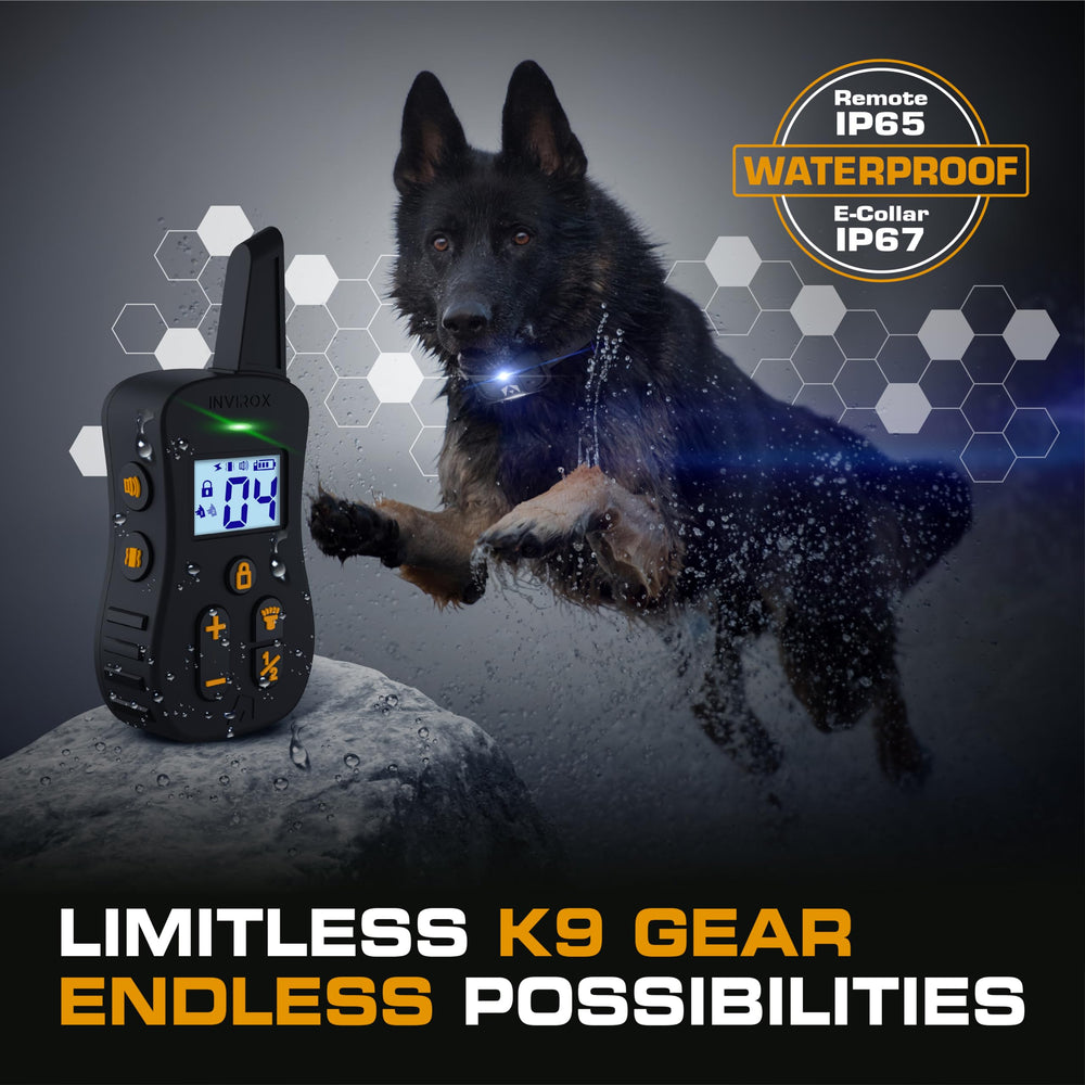 INVIROX Ultra K9 collar IP67 waterproof design for rain and water exposure.