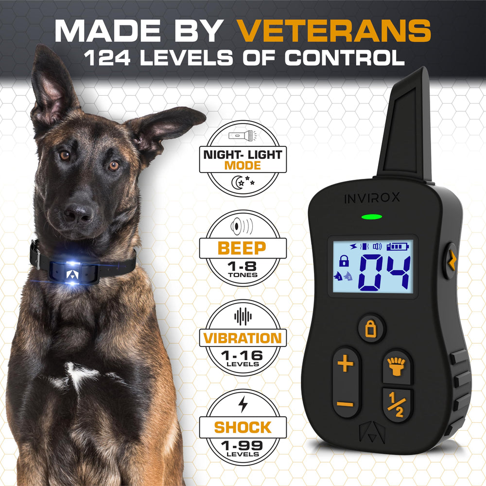 INVIROX Ultra K9 collar night light aids nighttime training visibility.